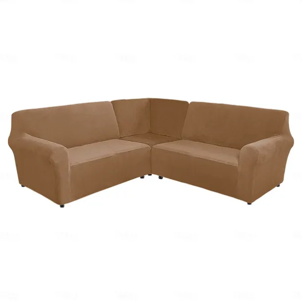 Stretch velvet 5-seater L-shaped sofa cover Solid color all-inclusive private seat pie corner L-shaped sofa cover