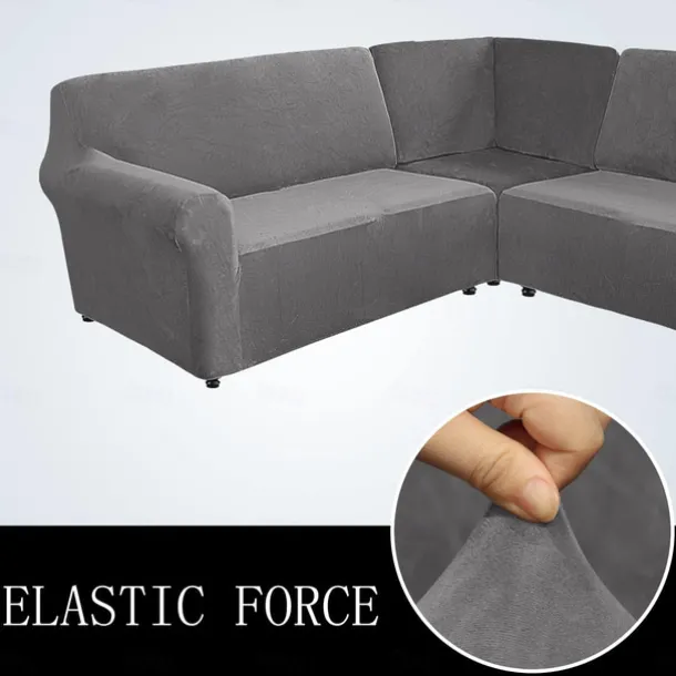 Stretch velvet 5-seater L-shaped sofa cover Solid color all-inclusive private seat pie corner L-shaped sofa cover