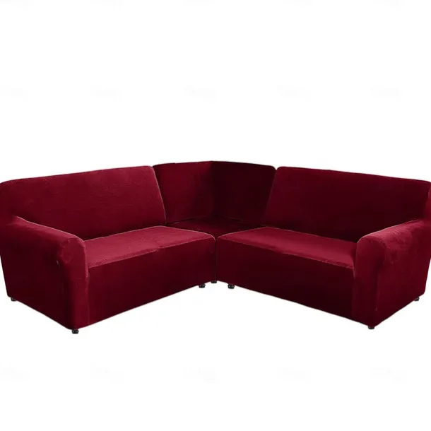 Stretch velvet 5-seater L-shaped sofa cover Solid color all-inclusive private seat pie corner L-shaped sofa cover