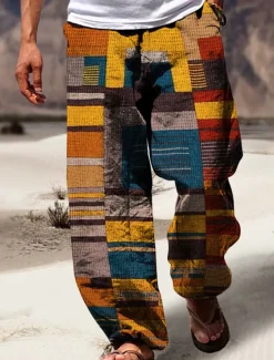 Stripe Casual Men's 3D Print Pants Trousers Outdoor Street Going out Polyester Yellow Purple Orange S M L Mid Waist Elasticity Pants