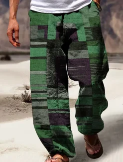 Stripe Casual Men's 3D Print Pants Trousers Outdoor Street Going out Polyester Yellow Purple Orange S M L Mid Waist Elasticity Pants