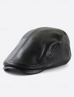 Stylish Brown Faux Leather Flat Cap with Vintage Finish | Perfect for Casual and Dressy Occasions