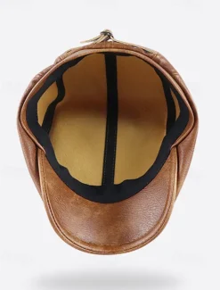 Stylish Brown Faux Leather Flat Cap with Vintage Finish | Perfect for Casual and Dressy Occasions