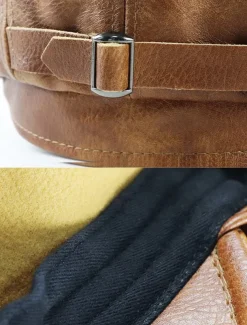 Stylish Brown Faux Leather Flat Cap with Vintage Finish | Perfect for Casual and Dressy Occasions