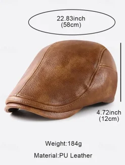 Stylish Brown Faux Leather Flat Cap with Vintage Finish | Perfect for Casual and Dressy Occasions