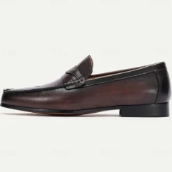 Stylish Brown Leather Loafers with Stitching Detail for Men | Perfect for Casual and Business Casual