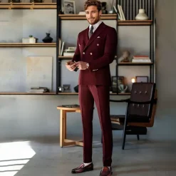 Stylish Burgundy Leather Loafers with Hand-Stitched Brogue Detail for Men | Perfect for Casual and Business Casual