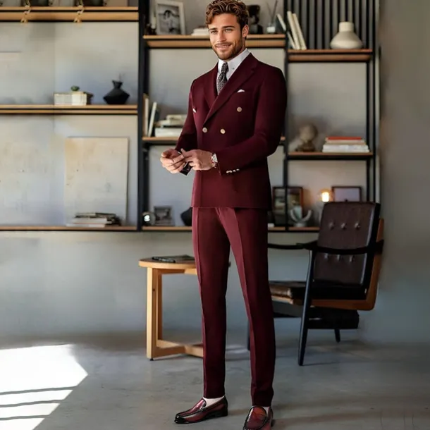 Stylish Burgundy Leather Loafers with Hand-Stitched Brogue Detail for Men | Perfect for Casual and Business Casual