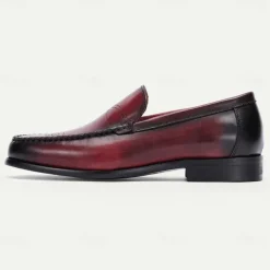 Stylish Burgundy Leather Loafers with Hand-Stitched Brogue Detail for Men | Perfect for Casual and Business Casual