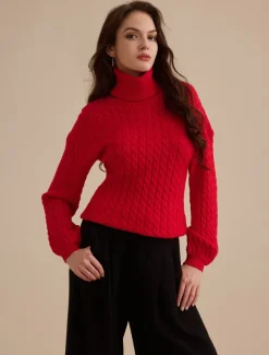 Stylish Cable Knit Turtleneck Sweater