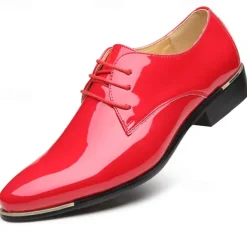 Stylish Men's Red Patent Leather Oxford Shoes - Perfect for Formal Events and Stylish Outings