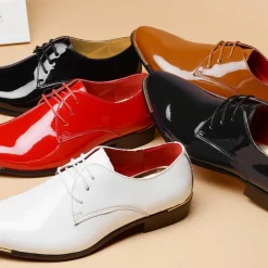 Stylish Men's Red Patent Leather Oxford Shoes - Perfect for Formal Events and Stylish Outings