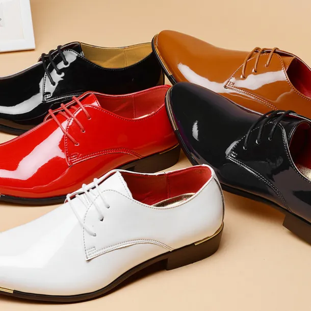 Stylish Men's Red Patent Leather Oxford Shoes - Perfect for Formal Events and Stylish Outings