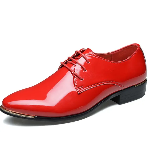 Stylish Men's Red Patent Leather Oxford Shoes - Perfect for Formal Events and Stylish Outings