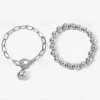 Stylish Silver Ball Bead Necklace and Bracelet – Chunky Layered Chain Design with Toggle Clasp for Modern Chic Look
