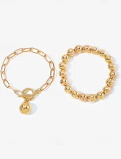 Stylish Silver Ball Bead Necklace and Bracelet – Chunky Layered Chain Design with Toggle Clasp for Modern Chic Look