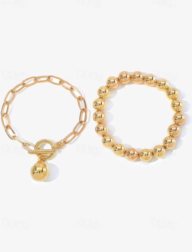 Stylish Silver Ball Bead Necklace and Bracelet – Chunky Layered Chain Design with Toggle Clasp for Modern Chic Look