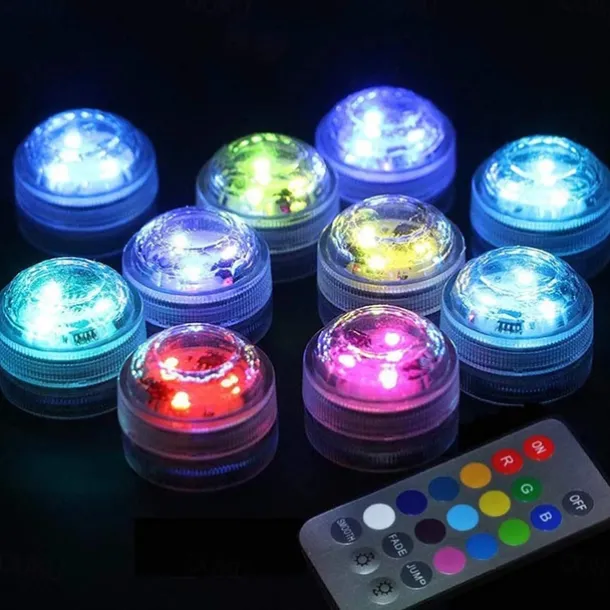 Submersible LED Lights 10pcs LED RGB Waterproof Underwater Light Remote Controller Outdoor Battery Submersible Light For Wedding Tub Pond Pool Bathtub Aquarium Party Vase Decoration