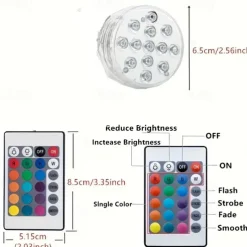 Submersible LED Pool Light, RGB Color Changing 13-LED Magnetic - Wireless Remote Control, Waterproof for Pool, Aquarium, Bathtub Decor, Parties, Holidays, Garden Fountain