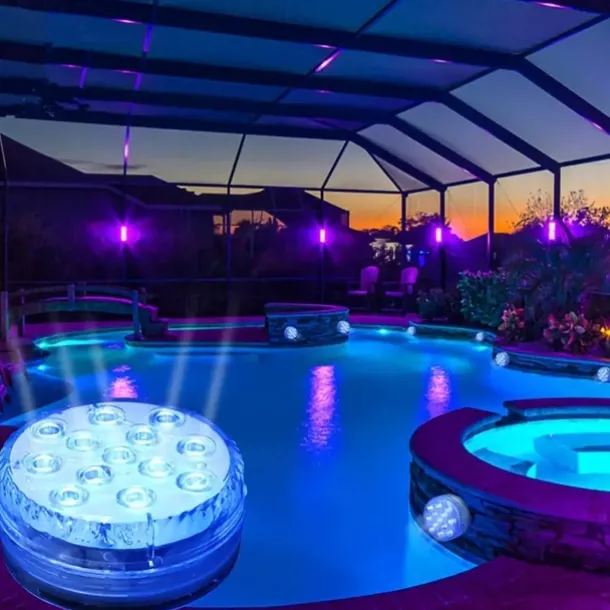 Submersible LED Pool Light, RGB Color Changing 13-LED Magnetic - Wireless Remote Control, Waterproof for Pool, Aquarium, Bathtub Decor, Parties, Holidays, Garden Fountain