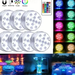 Submersible LED Pool Light, RGB Color Changing 13-LED Magnetic - Wireless Remote Control, Waterproof for Pool, Aquarium, Bathtub Decor, Parties, Holidays, Garden Fountain