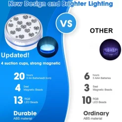 Submersible Lights 13 Leds Pool Pond Light RGB with Remote Underwater Night Light IP68 Magnet Bright Lamp for Pond Aquarium new 2022