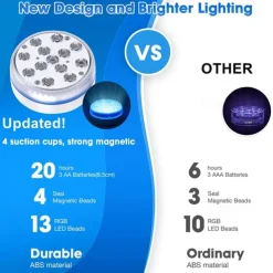 Submersible Lights 13 Leds Pool Pond Light RGB with Remote Underwater Night Light IP68 Magnet Bright Lamp for Pond Aquarium new 2022