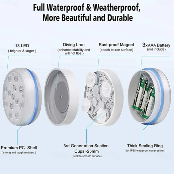 Submersible Lights Outdoor 4pcs 2pcs 1pcs News 16 Colors Submersible 13 LED Light with Suction Cup for Outdoor Pond Fountain Vase Garden Swimming Pool Underwater Night Lamp