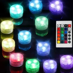 Submersible Pool LED Light with Remote RGB Aquarium Diving Light Battery Powered 3LED Underwater Light Wedding Pond Pool Bathtub Aquarium Party Vase Decoration 1PC