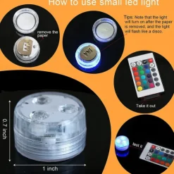 Submersible Pool LED Light with Remote RGB Aquarium Diving Light Battery Powered 3LED Underwater Light Wedding Pond Pool Bathtub Aquarium Party Vase Decoration 1PC