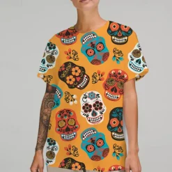 Sugar Skull Mexican T-shirt Print Graphic For Couple's Men's Women's Adults' Masquerade 3D Print Casual Daily