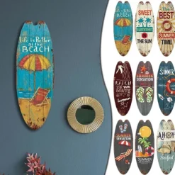 Summer Beach Ocean Theme Leisure Decoration Surfboard Wood Plaque Bar Home Wall Vintage Decoration Wood Plaque