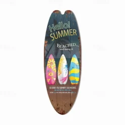 Summer Beach Ocean Theme Leisure Decoration Surfboard Wood Plaque Bar Home Wall Vintage Decoration Wood Plaque