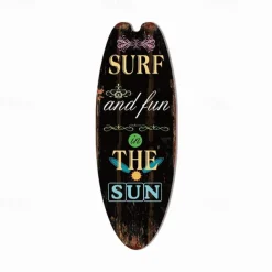 Summer Beach Ocean Theme Leisure Decoration Surfboard Wood Plaque Bar Home Wall Vintage Decoration Wood Plaque