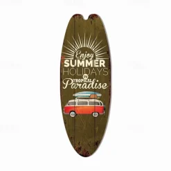 Summer Beach Ocean Theme Leisure Decoration Surfboard Wood Plaque Bar Home Wall Vintage Decoration Wood Plaque