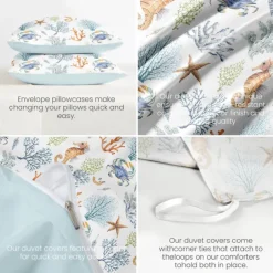 Summer Duvet Cover Set 100% Cotton Soft and Breathable Bedding Featuring Sea Creatures Lightweight and Durable Quilt Cover Comfortable for All Seasons Easy to Care