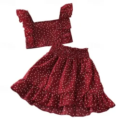 Summer Girls Clothing Sets Two Piece Sleeveless +Short Skirt Wave Point Children Fashion Girls Clothes Suit Party Casual Outfits