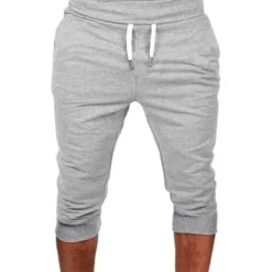 summer men gym workout shorts drawstring elastic bottom pants casual sweatpants capri joggers loose fit (gray, xxxl)