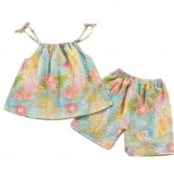 Summer Oil Painting Style New Suspender Set For Girls With Suspender Skirts And Pants Two-Piece Set Vest Skirt