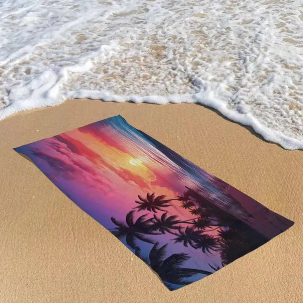 Summer Sunset Beach Towel 100% Micro Fiber Coconut Tree Print Large Beach Towel Soft and Quick-drying Bathroom Towel Super Absorbent Towel Lightweight Suitable for Outdoor Travel