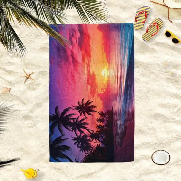 Summer Sunset Beach Towel 100% Micro Fiber Coconut Tree Print Large Beach Towel Soft and Quick-drying Bathroom Towel Super Absorbent Towel Lightweight Suitable for Outdoor Travel