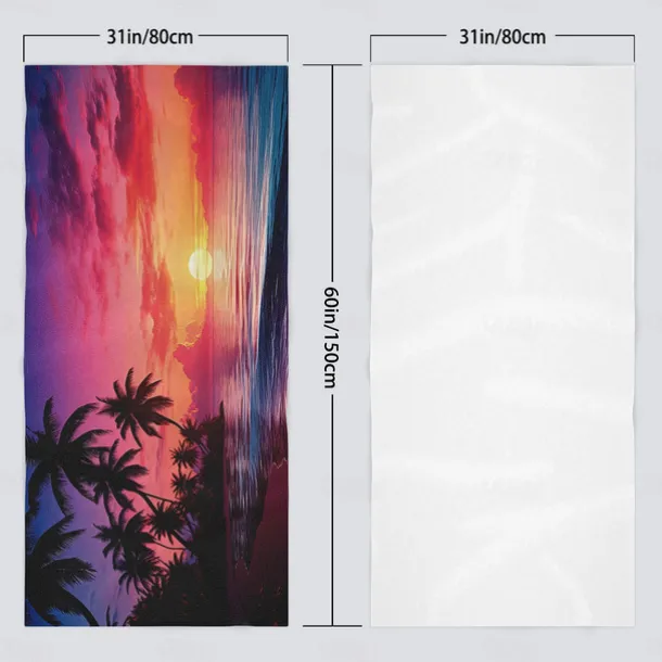 Summer Sunset Beach Towel 100% Micro Fiber Coconut Tree Print Large Beach Towel Soft and Quick-drying Bathroom Towel Super Absorbent Towel Lightweight Suitable for Outdoor Travel