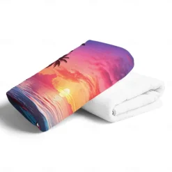 Summer Sunset Beach Towel 100% Micro Fiber Coconut Tree Print Large Beach Towel Soft and Quick-drying Bathroom Towel Super Absorbent Towel Lightweight Suitable for Outdoor Travel