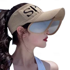 Summer Womens Sun Visor Hat, Breathable Fly-Knit Stretchable Wide Brim Sun Hat, UV Protection for Travel & Outdoor