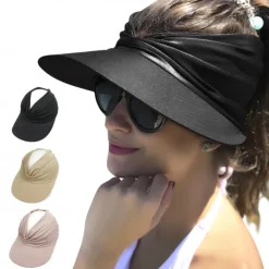 Sun Hats for Women UV Protection Sun Visor Wide Brim Summer Hats with Ponytail