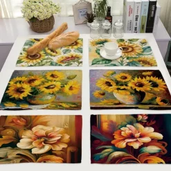 Sunflowers Placemats Heat Resistant Farmhouse Table Place Mat Stain Resistant Placemat, Placemat for Wedding Kitchen Dining Table Decoration Indoor Outdoor