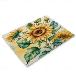 Sunflowers Placemats Heat Resistant Farmhouse Table Place Mat Stain Resistant Placemat, Placemat for Wedding Kitchen Dining Table Decoration Indoor Outdoor