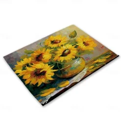 Sunflowers Placemats Heat Resistant Farmhouse Table Place Mat Stain Resistant Placemat, Placemat for Wedding Kitchen Dining Table Decoration Indoor Outdoor