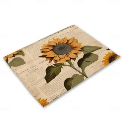 Sunflowers Placemats Heat Resistant Farmhouse Table Place Mat Stain Resistant Placemat, Placemat for Wedding Kitchen Dining Table Decoration Indoor Outdoor