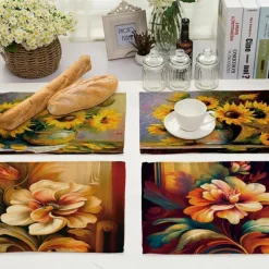 Sunflowers Placemats Heat Resistant Farmhouse Table Place Mat Stain Resistant Placemat, Placemat for Wedding Kitchen Dining Table Decoration Indoor Outdoor